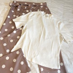 SHEIN - 2pc Dusty Rose Polla Dot Pants Suit w/White Top. XL